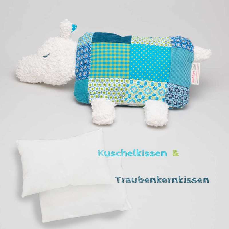 Multifunktionskuscheltier - inkl. Kuschel- & Traubenkernkissen - Nilpferd in blaugrün