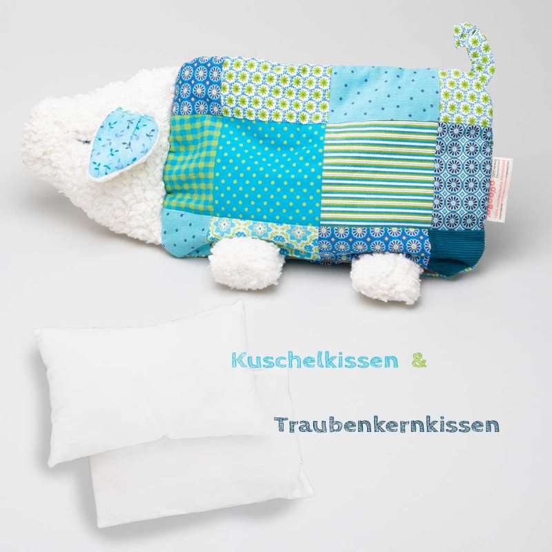 Multifunktionskuscheltier - inkl. Kuschel- & Traubenkernkissen - Schweinchen in blaugrün