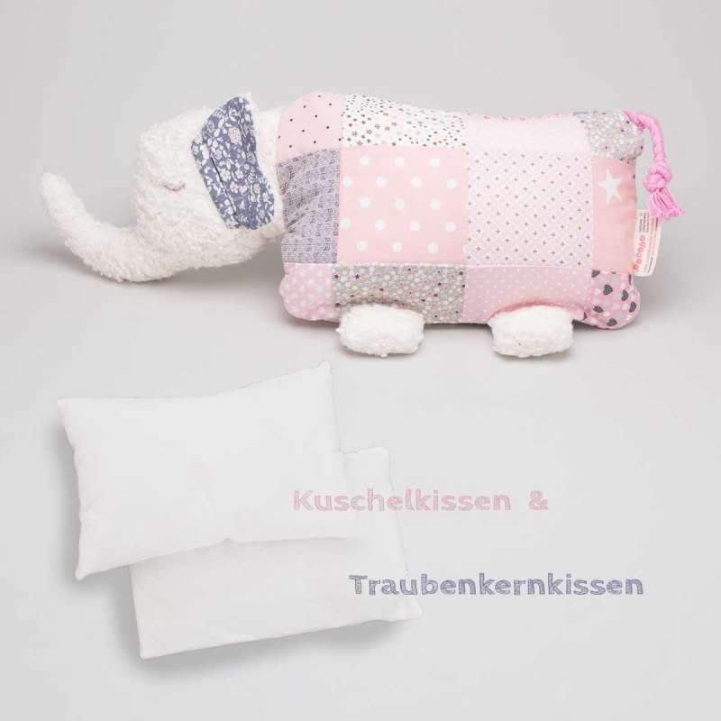 Multifunktionskuscheltier - inkl. Kuschel- & Traubenkernkissen - Eli in grau rosa